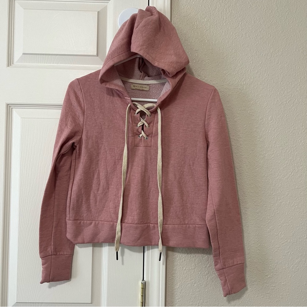 Hologram Pink Lace-Up Cropped Hoodie - XS